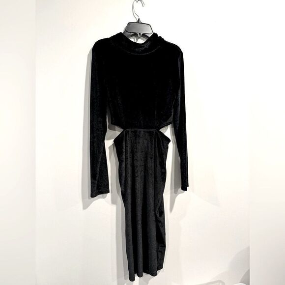 French Connection Womens Sula Black Velvet Cut-Out Semi-Formal Midi Dress - Picture 13 of 15